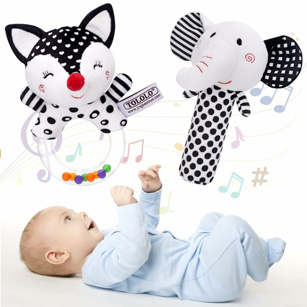 Baby Rattles 0-6 Months: Soft Rattles For Babies 0-6 Months Newborn Sensory Toys  High Contrast Black And White Baby Toys 0-3 Months Plush Rattle Toy For Infant Boys Girls 0 3 6 9 12 Months Gift  |  Rattles & Plush Rings All Toys Black&White#1