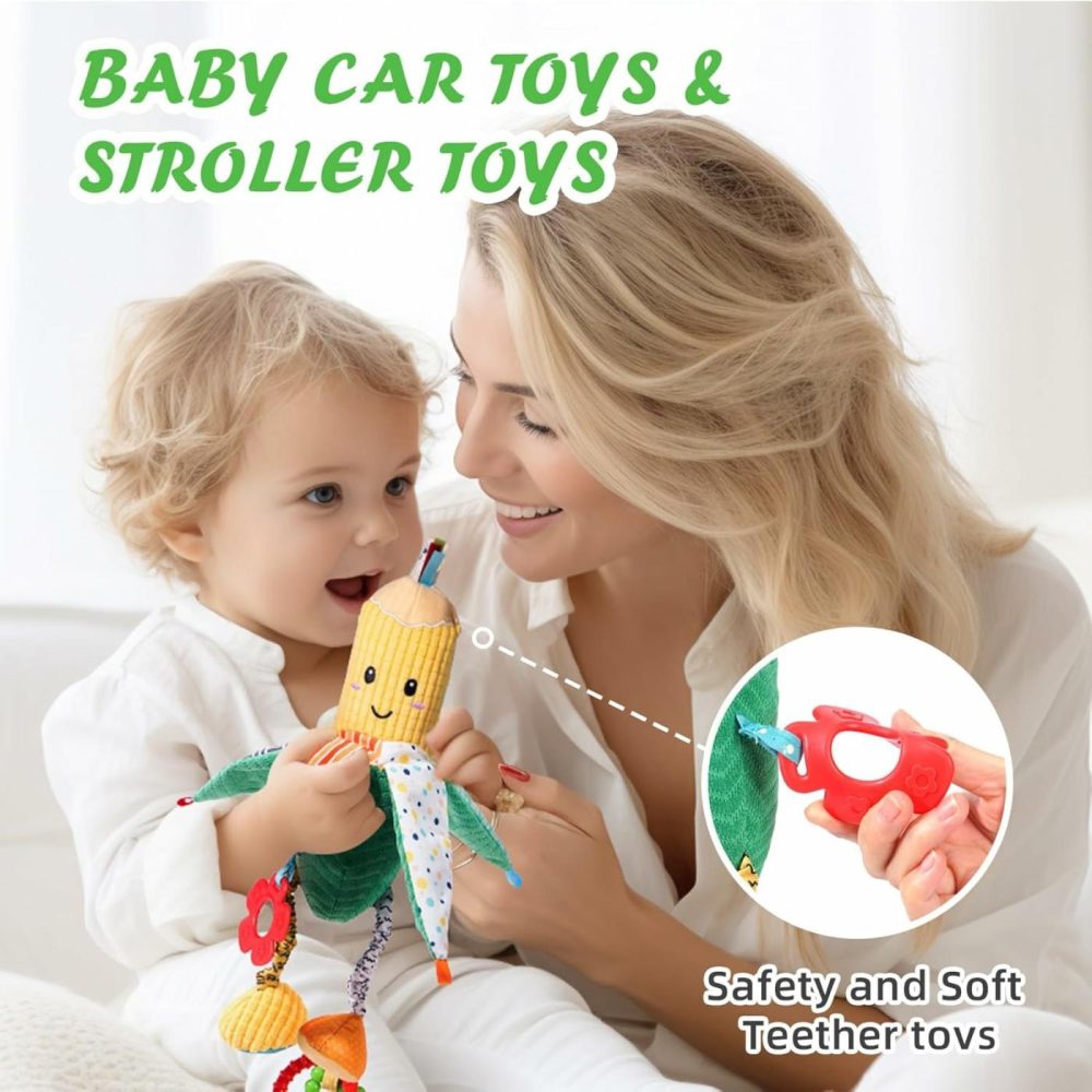 Baby Rattles Hanging Toys For Car Seat Crib Stroller Gym  Montessori Sensory Plush Vegetable Toys For Baby 0-3-6-12 Months With Ring Bell Crinkle And Teether  Newborn  |  Rattles & Plush Rings All Toys Corn