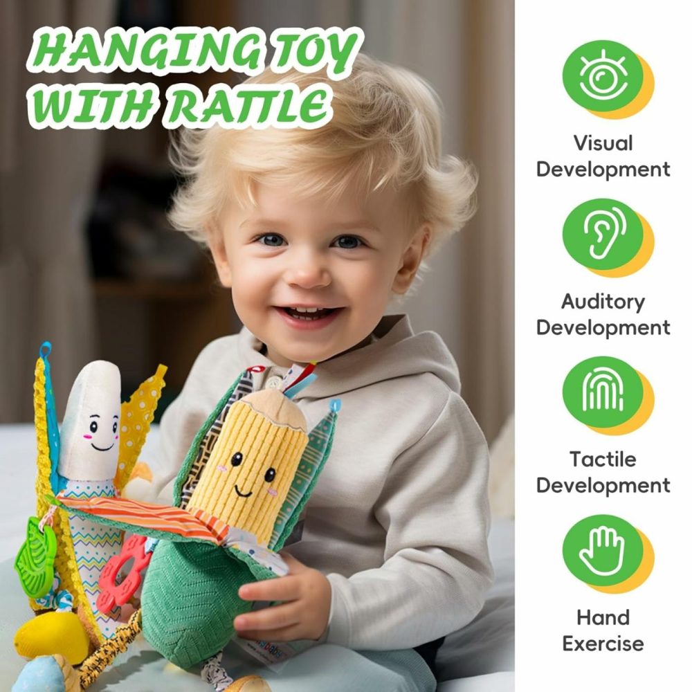 Baby Rattles Hanging Toys For Car Seat Crib Stroller Gym  Montessori Sensory Plush Vegetable Toys For Baby 0-3-6-12 Months With Ring Bell Crinkle And Teether  Newborn  |  Rattles & Plush Rings All Toys Corn