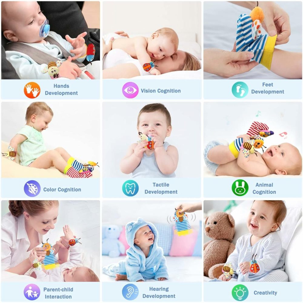 Baby Rattles Toys For 0-12 Month  Infant Girl Boy Toys For Babies 3-6 Months  Newborn Hand & Foot Toys For 0 To 9 Months  Baby Shower Gifts Set With Wrist Rattle Socks  |  Rattles & Plush Rings All Toys multicolored