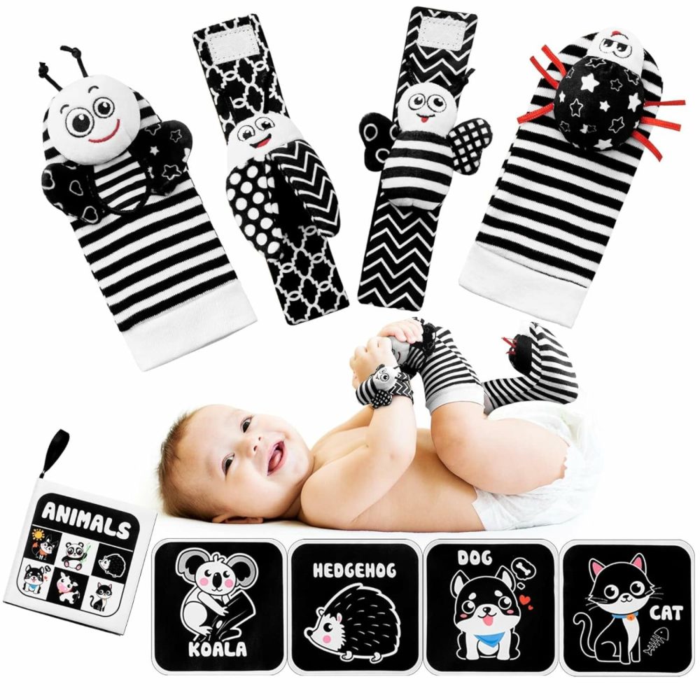 Baby Rattles Toys For 0-12 Month: Infant Toys 0-6 Months Baby Socks And Wrist Rattle Newborn Toys Baby Gifts For Boys And Girls – High Contrast Baby Toys For Newborn Infant Books Hand & Foot Toys  |  Rattles & Plush Rings All Toys Black