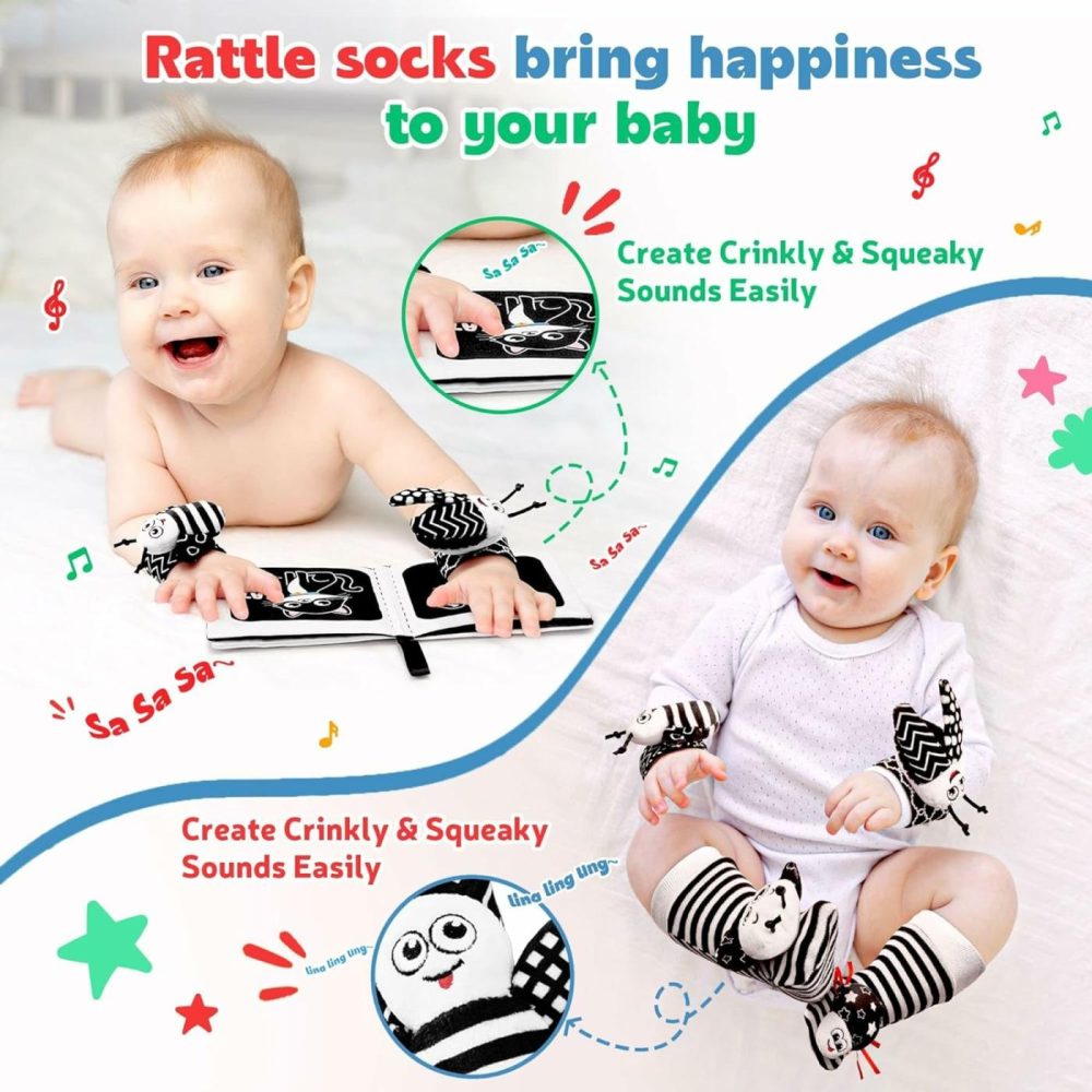 Baby Rattles Toys For 0-12 Month: Infant Toys 0-6 Months Baby Socks And Wrist Rattle Newborn Toys Baby Gifts For Boys And Girls – High Contrast Baby Toys For Newborn Infant Books Hand & Foot Toys  |  Rattles & Plush Rings All Toys Black