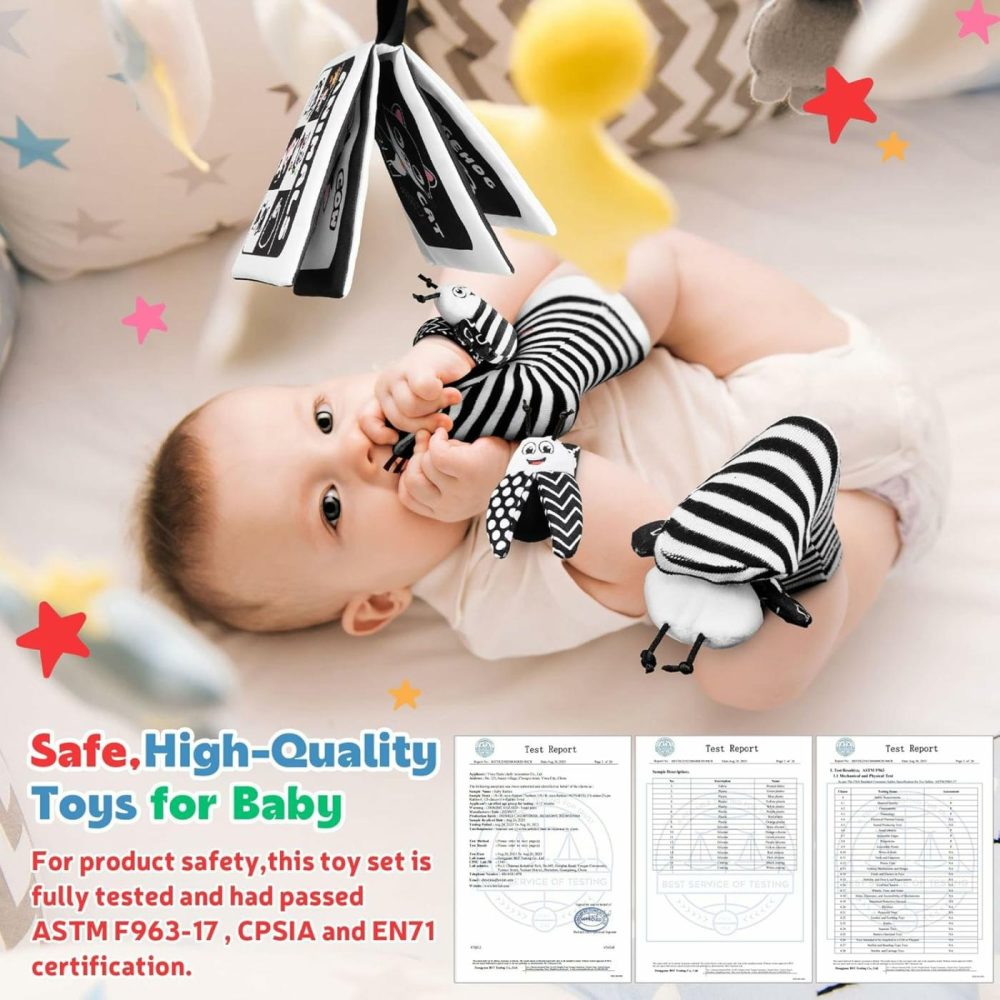 Baby Rattles Toys For 0-12 Month: Infant Toys 0-6 Months Baby Socks And Wrist Rattle Newborn Toys Baby Gifts For Boys And Girls – High Contrast Baby Toys For Newborn Infant Books Hand & Foot Toys  |  Rattles & Plush Rings All Toys Black