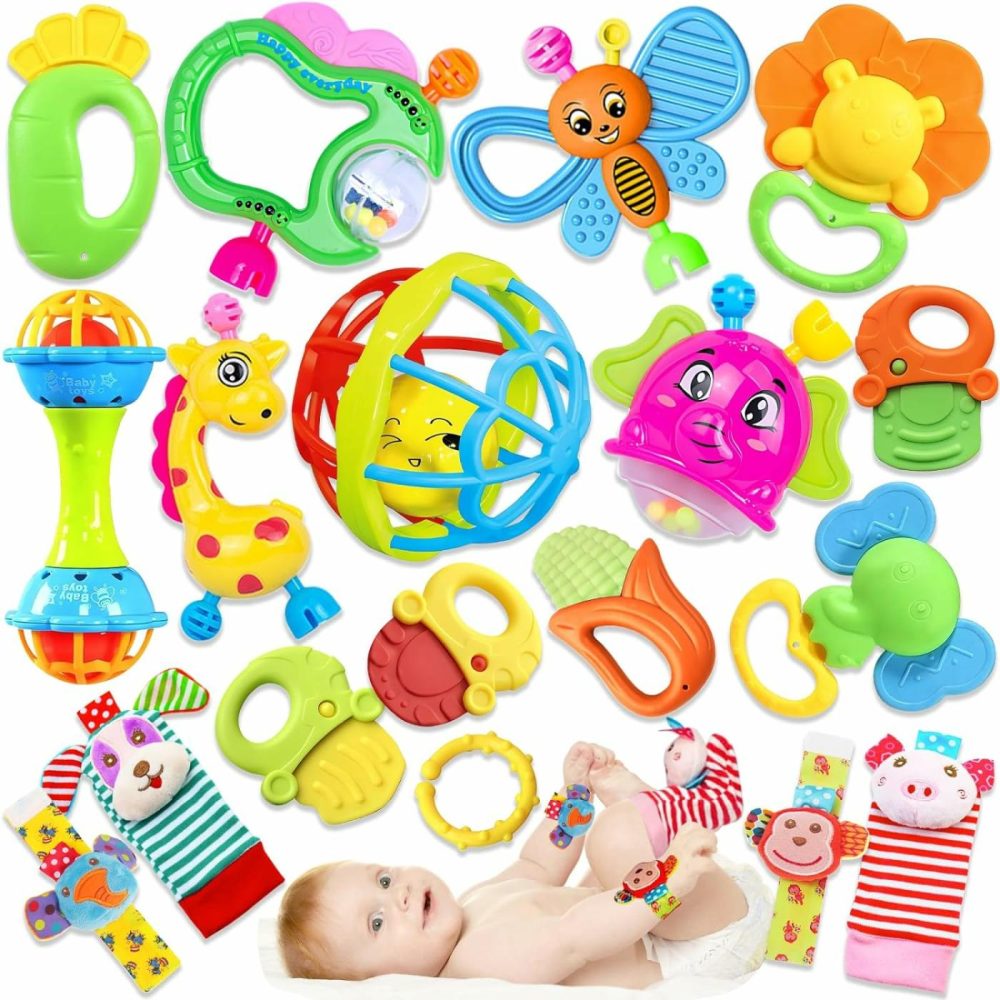 Baby Rattles Toys For 0-6 Months – 18 Pcs Infant Toys 0-3 Month Old Baby Boy Girl Gifts Set With Teething And Wrist Socks Rattle Infant Newborn Sensory Toy  |  Rattles & Plush Rings All Toys 14PCS