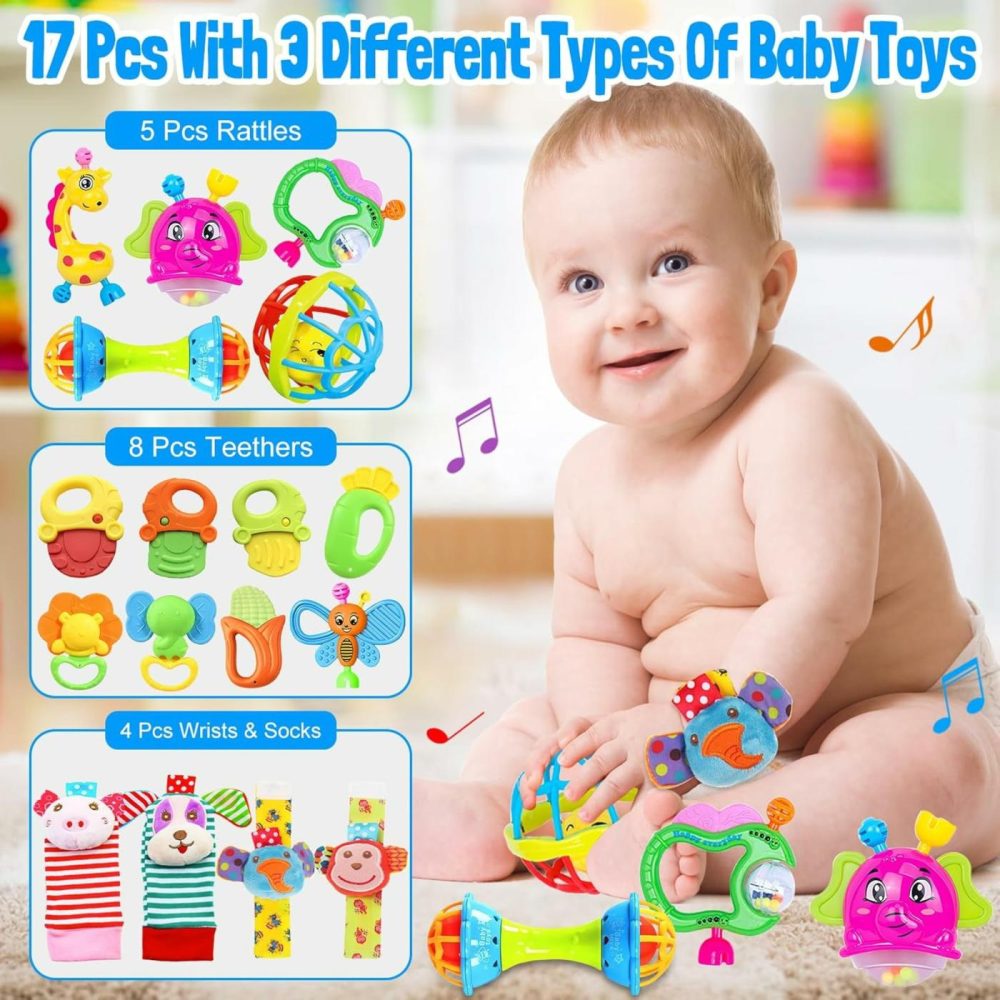 Baby Rattles Toys For 0-6 Months – 18 Pcs Infant Toys 0-3 Month Old Baby Boy Girl Gifts Set With Teething And Wrist Socks Rattle Infant Newborn Sensory Toy  |  Rattles & Plush Rings All Toys 14PCS