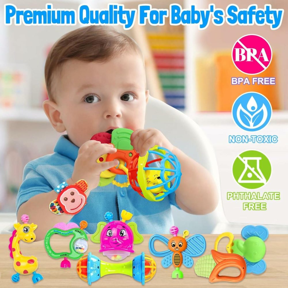 Baby Rattles Toys For 0-6 Months – 18 Pcs Infant Toys 0-3 Month Old Baby Boy Girl Gifts Set With Teething And Wrist Socks Rattle Infant Newborn Sensory Toy  |  Rattles & Plush Rings All Toys 14PCS