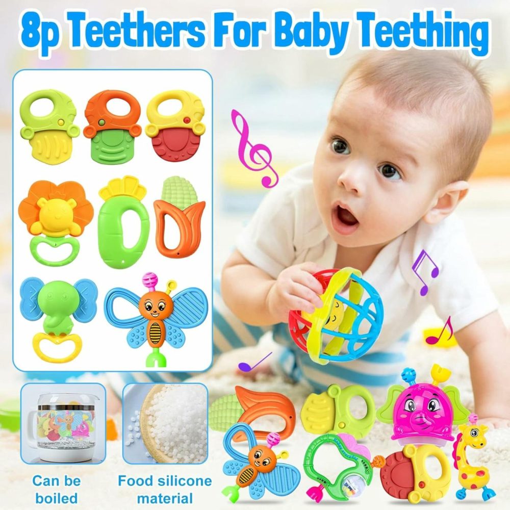 Baby Rattles Toys For 0-6 Months – 18 Pcs Infant Toys 0-3 Month Old Baby Boy Girl Gifts Set With Teething And Wrist Socks Rattle Infant Newborn Sensory Toy  |  Rattles & Plush Rings All Toys 14PCS