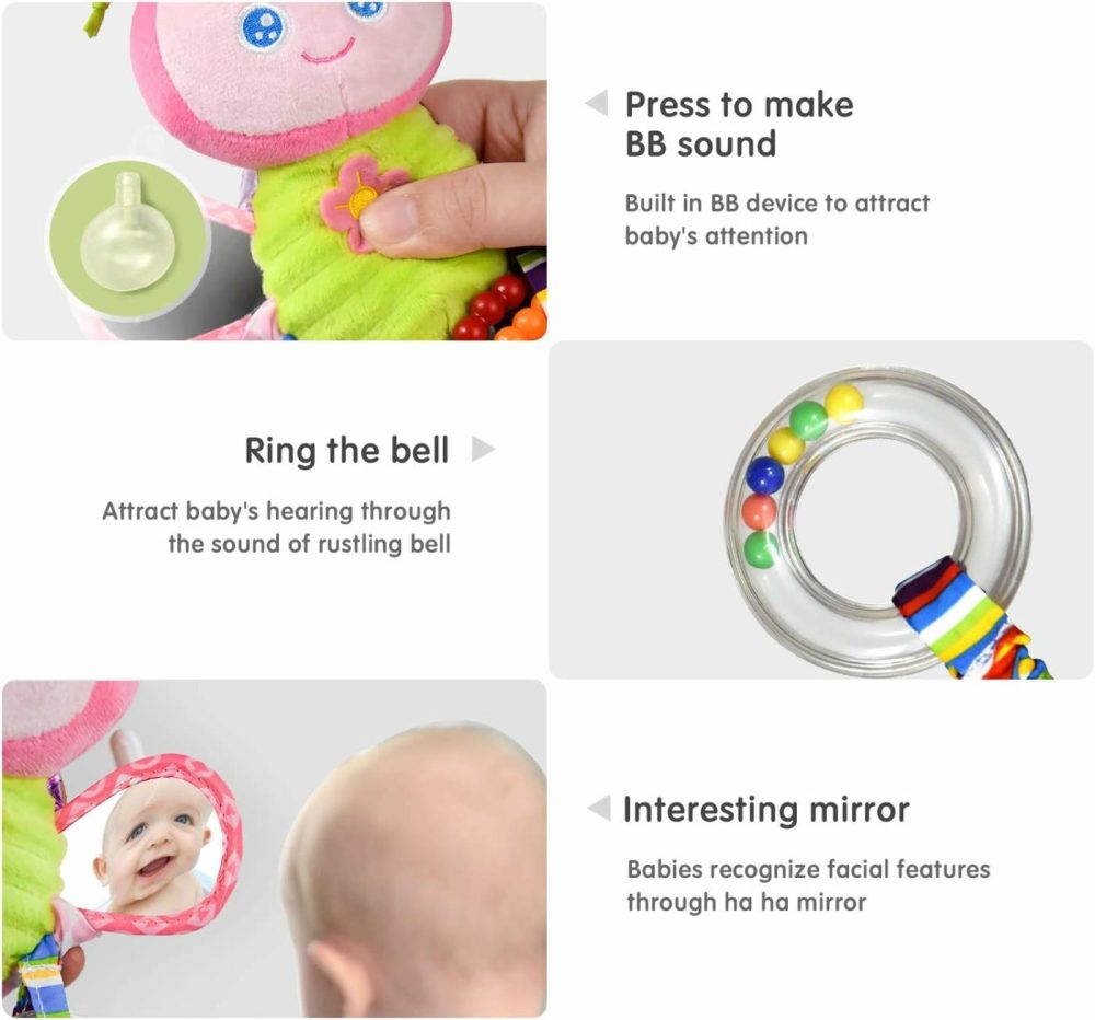 Baby Rattles Toys With Teether,Bed Bell For Toddler In Pram,Gifts For Baby Aged 3 Months Or More(Butterfly)  |  Rattles & Plush Rings All Toys Pink