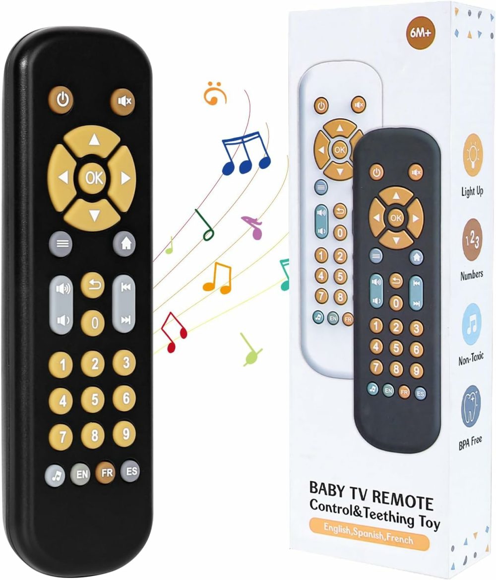 Baby Remote Control Toy For 6 Months+ With Music  Tv Remote Toy With Realistic Light And Sound – English  French And Spanish For Infant Play Remote Musical Toys  Bpa Free  Black  |  Musical Toys All Toys Black - Classic