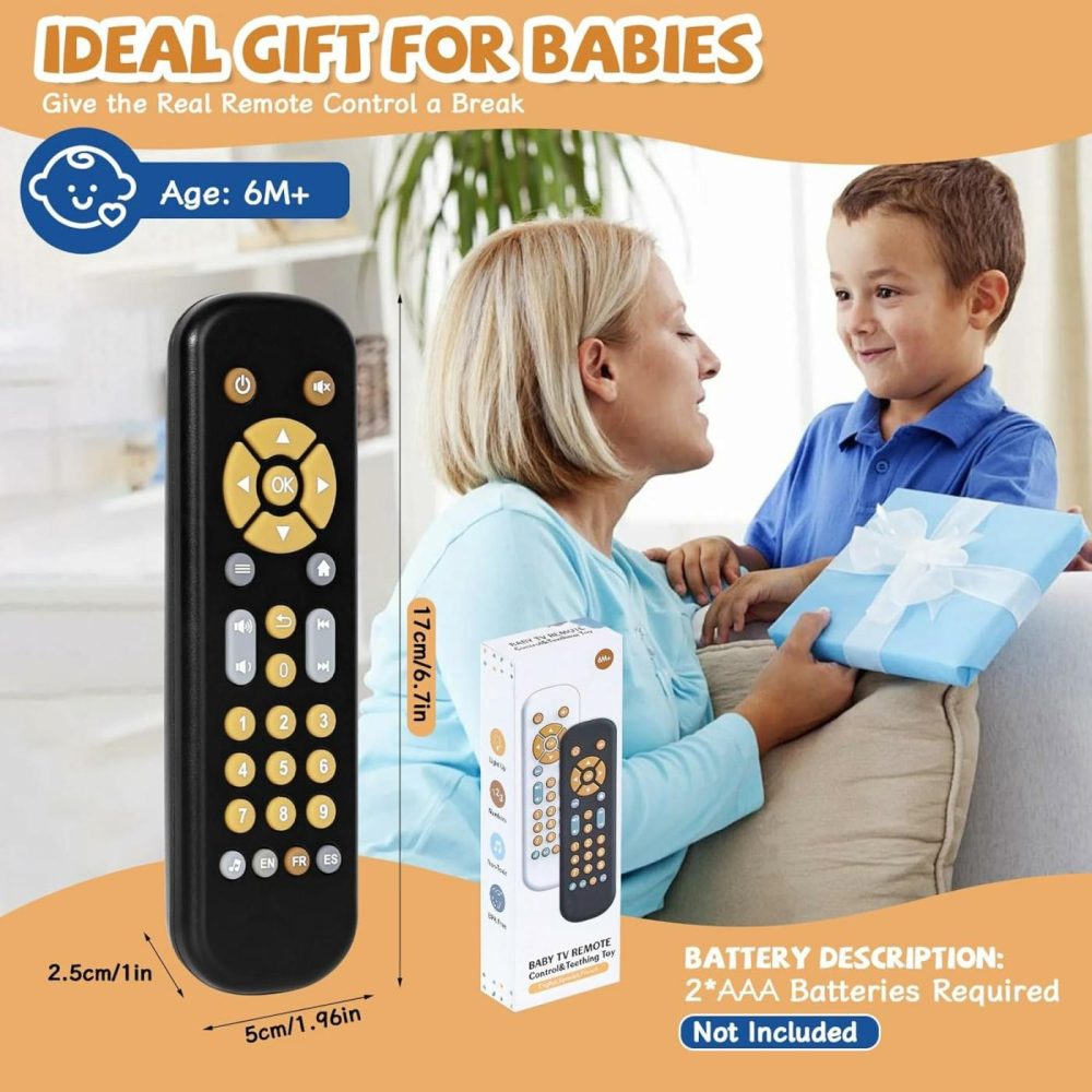 Baby Remote Control Toy For 6 Months+ With Music  Tv Remote Toy With Realistic Light And Sound – English  French And Spanish For Infant Play Remote Musical Toys  Bpa Free  Black  |  Musical Toys All Toys Black - Classic