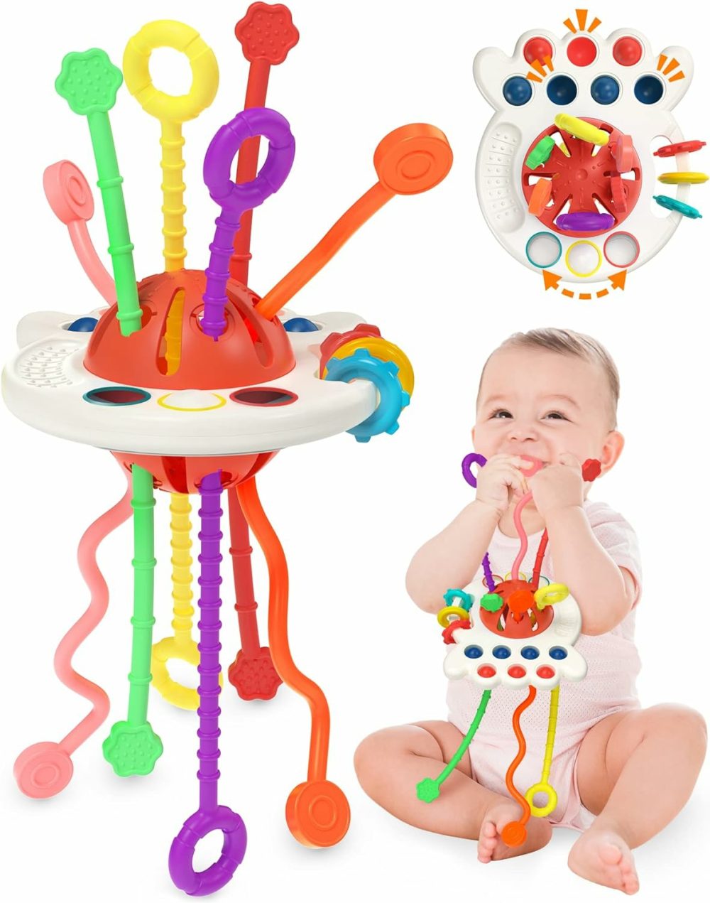 Baby Sensory Montessori Toy For 6-12-18 Months  Pull String Silicone Teething Toy  Birthday Gift Travel Toy For 1 2 Year Old Boy Girl Infant Toddlers 8 9 10 Months Old  |  Push & Pull Toys All Toys Push & Pull Toys