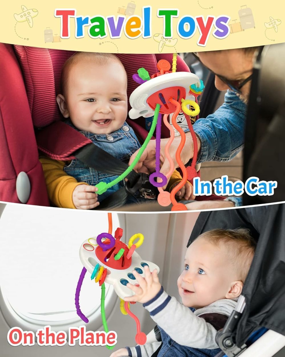 Baby Sensory Montessori Toy For 6-12-18 Months  Pull String Silicone Teething Toy  Birthday Gift Travel Toy For 1 2 Year Old Boy Girl Infant Toddlers 8 9 10 Months Old  |  Push & Pull Toys All Toys Push & Pull Toys