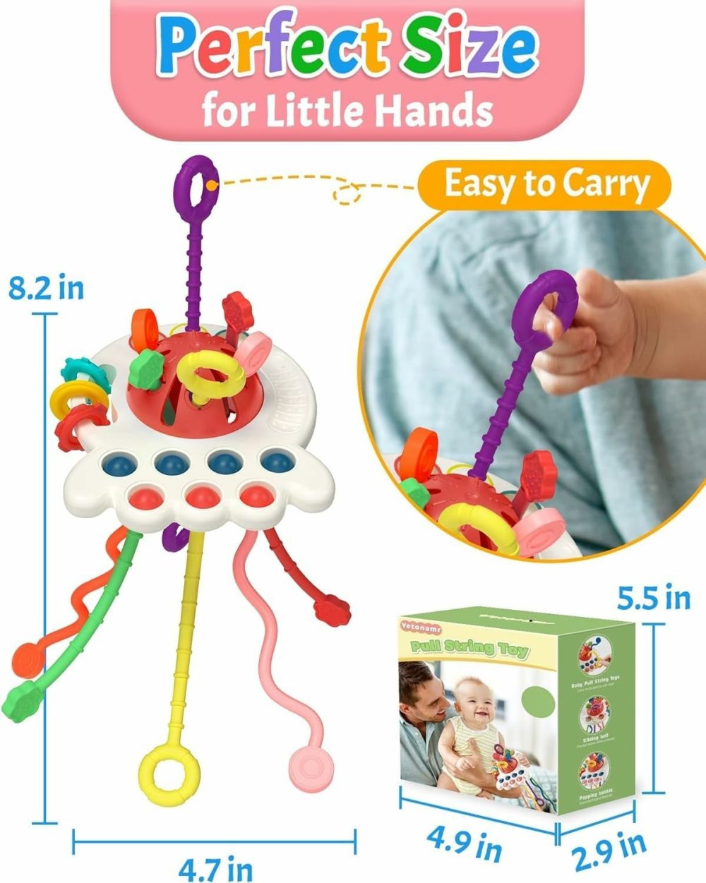 Baby Sensory Montessori Toy For 6-12-18 Months  Pull String Silicone Teething Toy  Birthday Gift Travel Toy For 1 2 Year Old Boy Girl Infant Toddlers 8 9 10 Months Old  |  Push & Pull Toys All Toys Push & Pull Toys