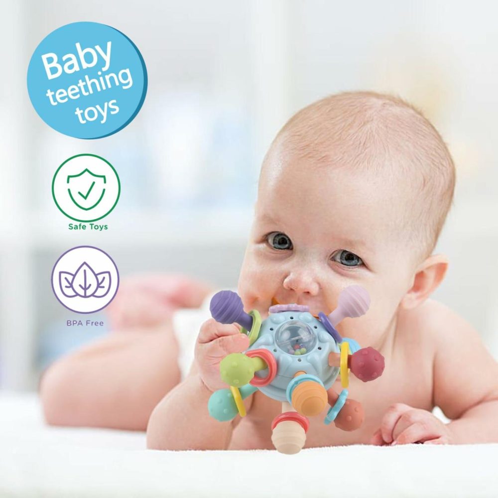 Baby Sensory Montessori Toy – Infant Teething Relief – Teethers For Newborn – Developmental Rattles Chew Toys Gifts For 0 3 6 9 12 18 Months Girl Boy -Toddler Travel Toy For 1 2 One Year Old  |  Sunglasses & Eyewear Accessories All Toys Blue,Clear