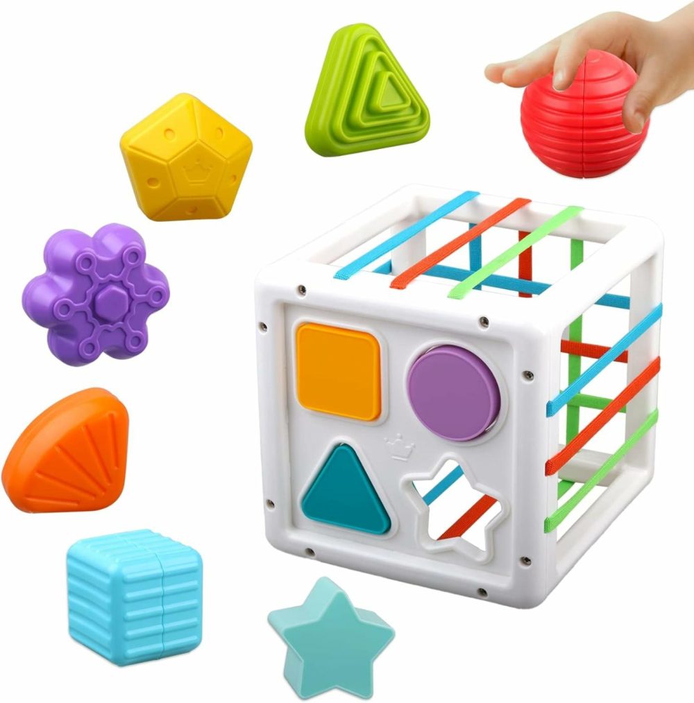 Baby Sensory Shape Sorter Blocks Toy – Activity Cube Bins – Montessori Educational Learning Fine Motor Skills Toys For Babies Toddlers 6 12 18 Months Age 1 2 3 One Two Year Old Boys Girls Gifts  |  Sorting & Stacking Toys All Toys Sorting & Stacking Toys