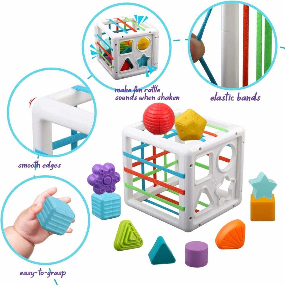 Baby Sensory Shape Sorter Blocks Toy – Activity Cube Bins – Montessori Educational Learning Fine Motor Skills Toys For Babies Toddlers 6 12 18 Months Age 1 2 3 One Two Year Old Boys Girls Gifts  |  Sorting & Stacking Toys All Toys Sorting & Stacking Toys