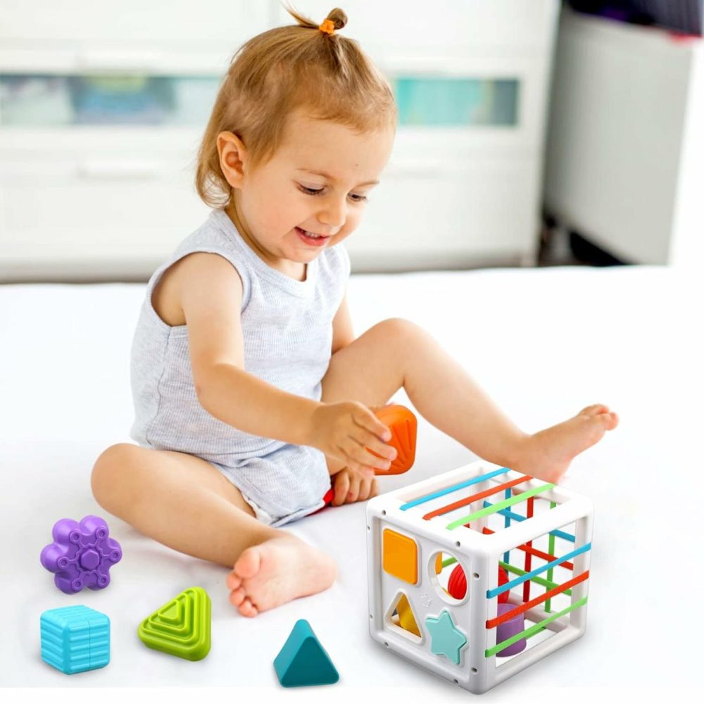 Baby Sensory Shape Sorter Blocks Toy – Activity Cube Bins – Montessori Educational Learning Fine Motor Skills Toys For Babies Toddlers 6 12 18 Months Age 1 2 3 One Two Year Old Boys Girls Gifts  |  Sorting & Stacking Toys All Toys Sorting & Stacking Toys