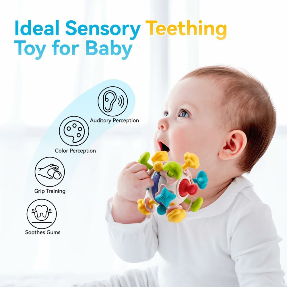 Baby Sensory Teething Rattle Toys – Baby Teething Toys For 0-6-12 Months – Montessori Sensory Rattle Toys – Baby Einstein Toys – Gifts For Infant Newborn Baby Boys Girls 0 3 6 9 12 Month Old Baby Toys  |  Rattles & Plush Rings All Toys multicolored