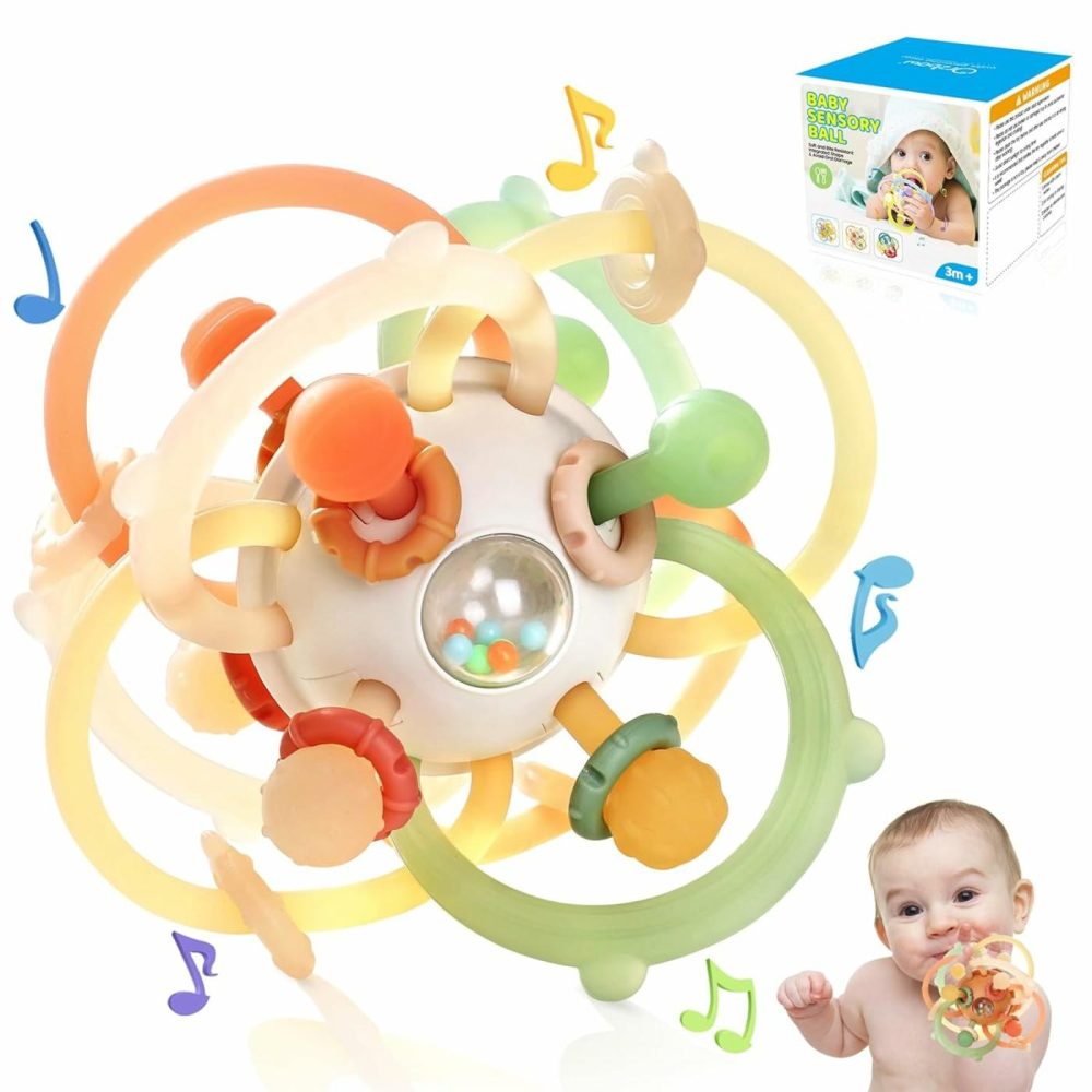 Baby Sensory Teething Teether Toys  Infant Montessori Toys  Silicone Baby Rattle Balls Toys  Baby Chew Toys For 3-6-12-18 Months Sucking Needs  Teethers Relief  Bpa Free  Brown  |  Teethers All Toys brown