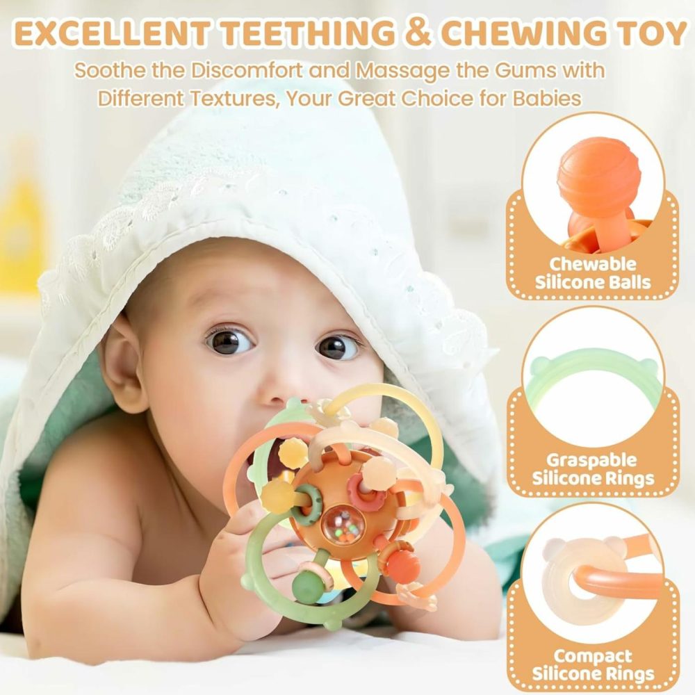 Baby Sensory Teething Teether Toys  Infant Montessori Toys  Silicone Baby Rattle Balls Toys  Baby Chew Toys For 3-6-12-18 Months Sucking Needs  Teethers Relief  Bpa Free  Brown  |  Teethers All Toys brown