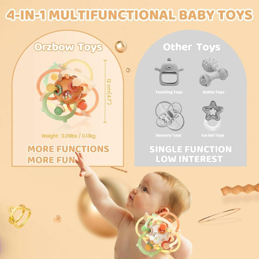 Baby Sensory Teething Teether Toys  Infant Montessori Toys  Silicone Baby Rattle Balls Toys  Baby Chew Toys For 3-6-12-18 Months Sucking Needs  Teethers Relief  Bpa Free  Brown  |  Teethers All Toys brown