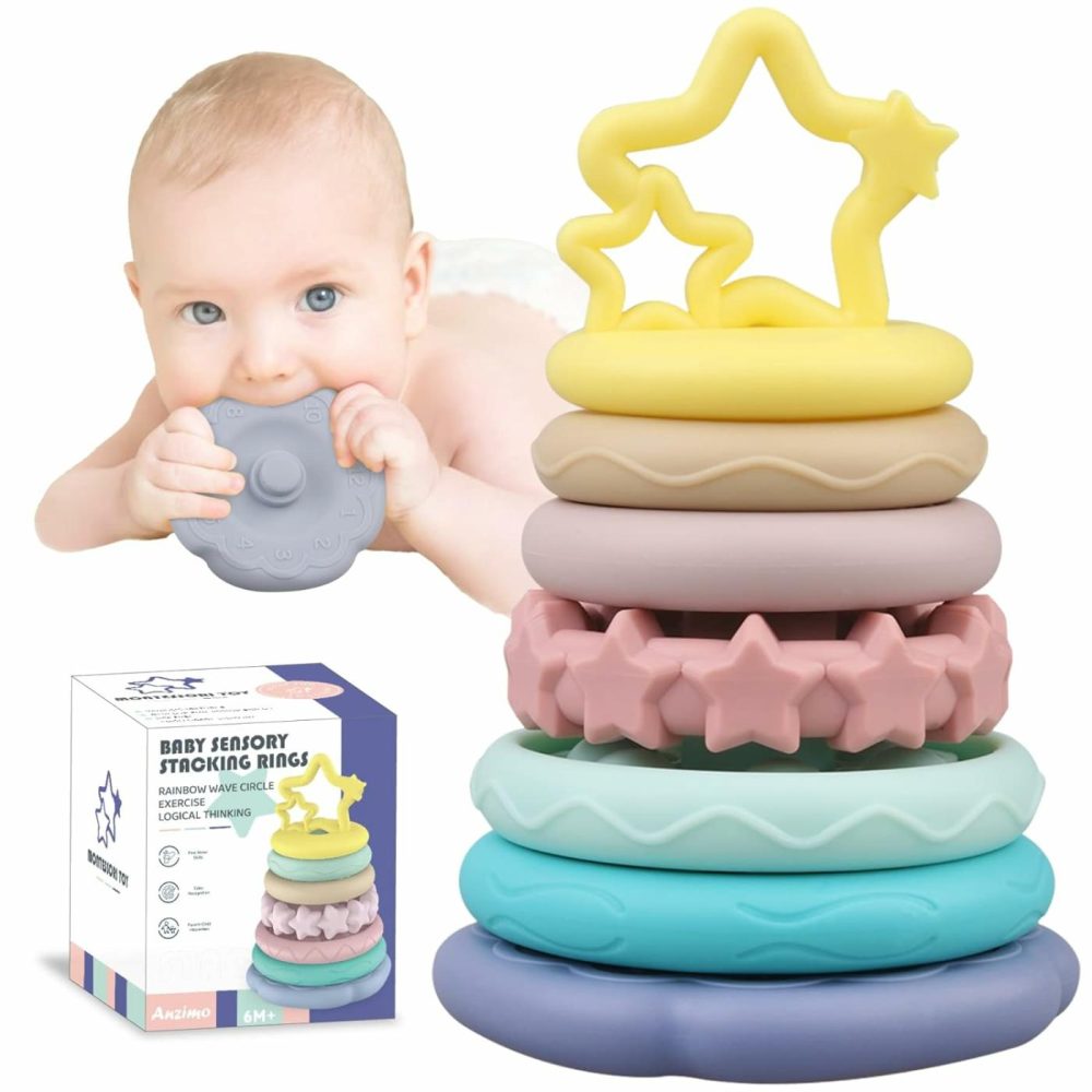 Baby Sensory Teething Toys – Baby Teether Montessori Toys – Gifts For Infant Newborn Boys Girls 6 9 12 18 Months 1 One Year Old – Stacking Rings Bath Toys – Toddler Educational Learning Toys  |  Sorting & Stacking Toys All Toys Sorting & Stacking Toys