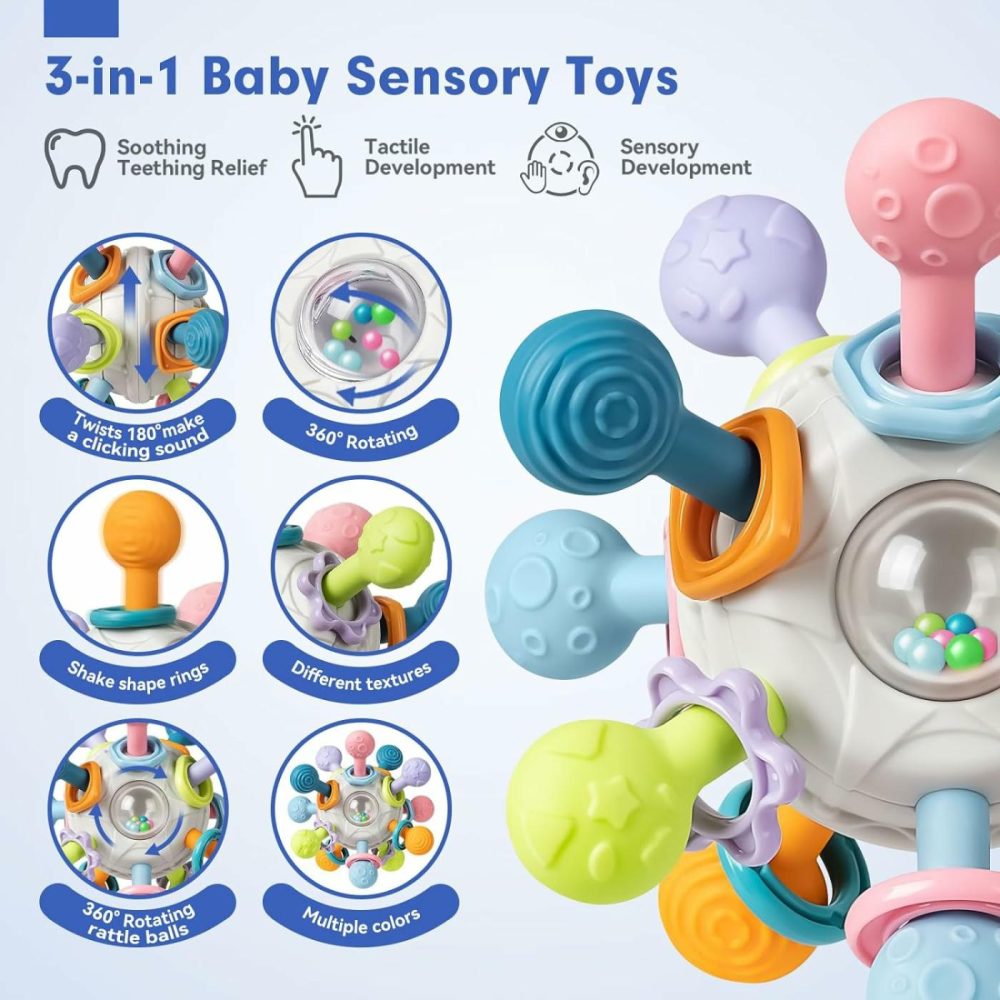 Baby Sensory Teething Toys Set  Montessori Baby Toys 6-12 Months  Incl Newborn Rattle Teether & Baby Blocks & Soft Stacking Rings  Ideal Baby Boy Girl Gifts  Infant Toys 0-3-6-9-12-18 Month  |  Sorting & Stacking Toys All Toys Multicolor