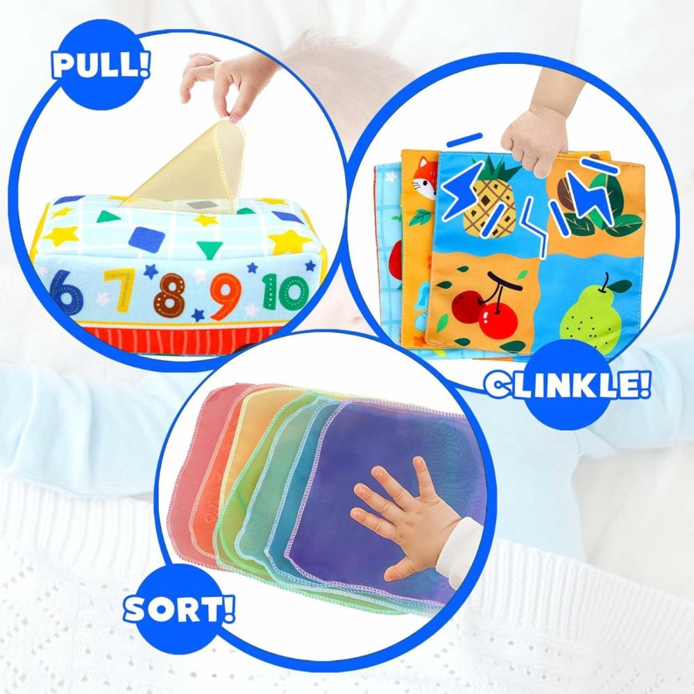 Baby Sensory Tissue Box Toy – Montessori Toys For Babies 0 6 9 12 18 Month – Infant Gifts For 1 2 3 One Year Old Boy Girl – Newborn High Contrast Crinkle Toys Toddler Educational Learning Activities  |  Sorting & Stacking Toys All Toys Sorting & Stacking Toys