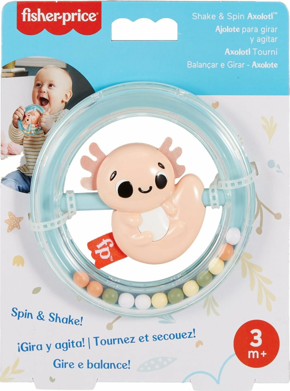 Baby Sensory Toy Shake & Spin Axolotl For Fine Motor Activity For Newborns Ages 3+ Months  |  Rattles & Plush Rings All Toys Multicolor