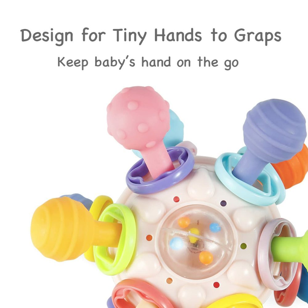 Baby Sensory Toys 0-6 Months  Silicone Baby Teether Montessori Toy Baby Grasping Activity Toy  Infant Rattle Chew Toy Teething Ball Developmental 6 To 12 Months Baby Gift  Bpa Free  |  Teethers All Toys Teethers