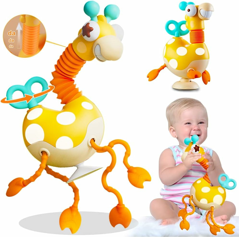 Baby Sensory Toys Montessori Food Grade Silicone Pull String Activity Toy,Giraffe Toy With Twisting Clockwork & Neck Pop Tube For Fine Motor Skills,Travel Toys For Babies,Infants Toddlers 18M+  |  Push & Pull Toys All Toys Push & Pull Toys