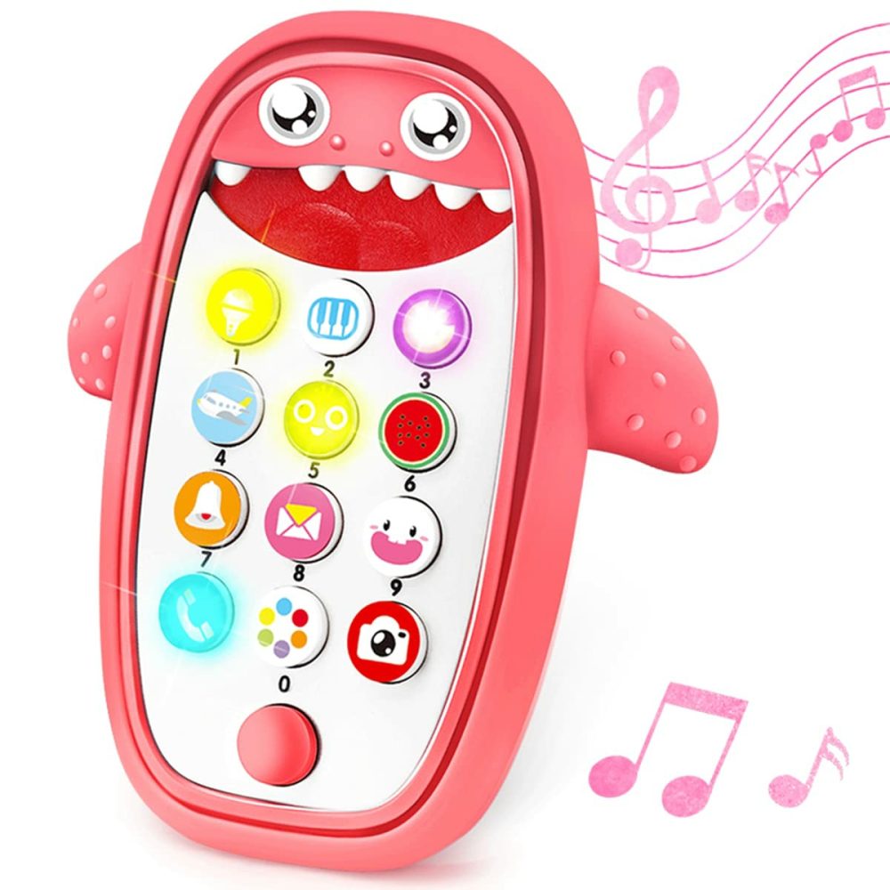 Baby Shark Cell Phone Toy Removable Teether Case  Light  Music & Adjustable Volume Kids Play & Learn Fake Phone Infant Toddler  Preschool Holiday Birthday Gift For Girl Boy 0-6  6-18 Months (Red)  |  Musical Toys All Toys Red