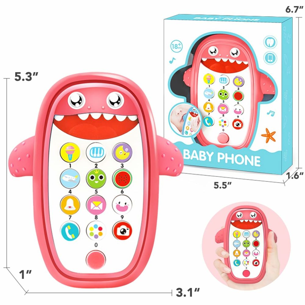 Baby Shark Cell Phone Toy Removable Teether Case  Light  Music & Adjustable Volume Kids Play & Learn Fake Phone Infant Toddler  Preschool Holiday Birthday Gift For Girl Boy 0-6  6-18 Months (Red)  |  Musical Toys All Toys Red