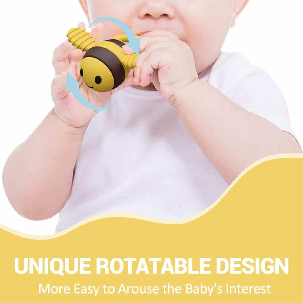 Baby Silicone Teether Toy,Baby Teething Toys For 18 Months Boys Girls Babies  Cute Bee Shape Bpa-Free Silicone Baby Chew Toys For Sensory Exploration And Relief Teething Itching (Yellow)  |  Teethers All Toys Teethers