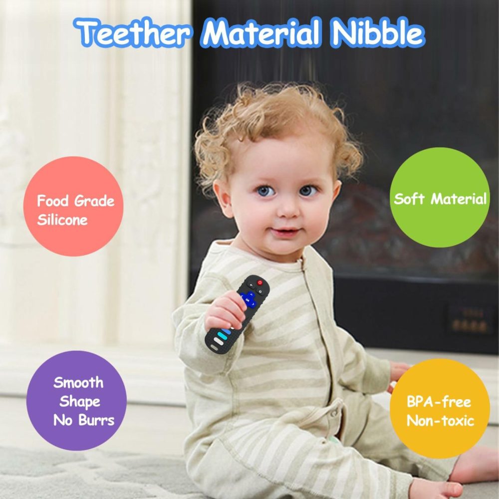 Baby Silicone Teething Toys  Toy Remote For Toddlers 6-18 Months  Kids Remote Teething Toy  Tv Remote Teether Toys  Bpa Free & Refrigerator Safe  |  Teethers All Toys Black-01