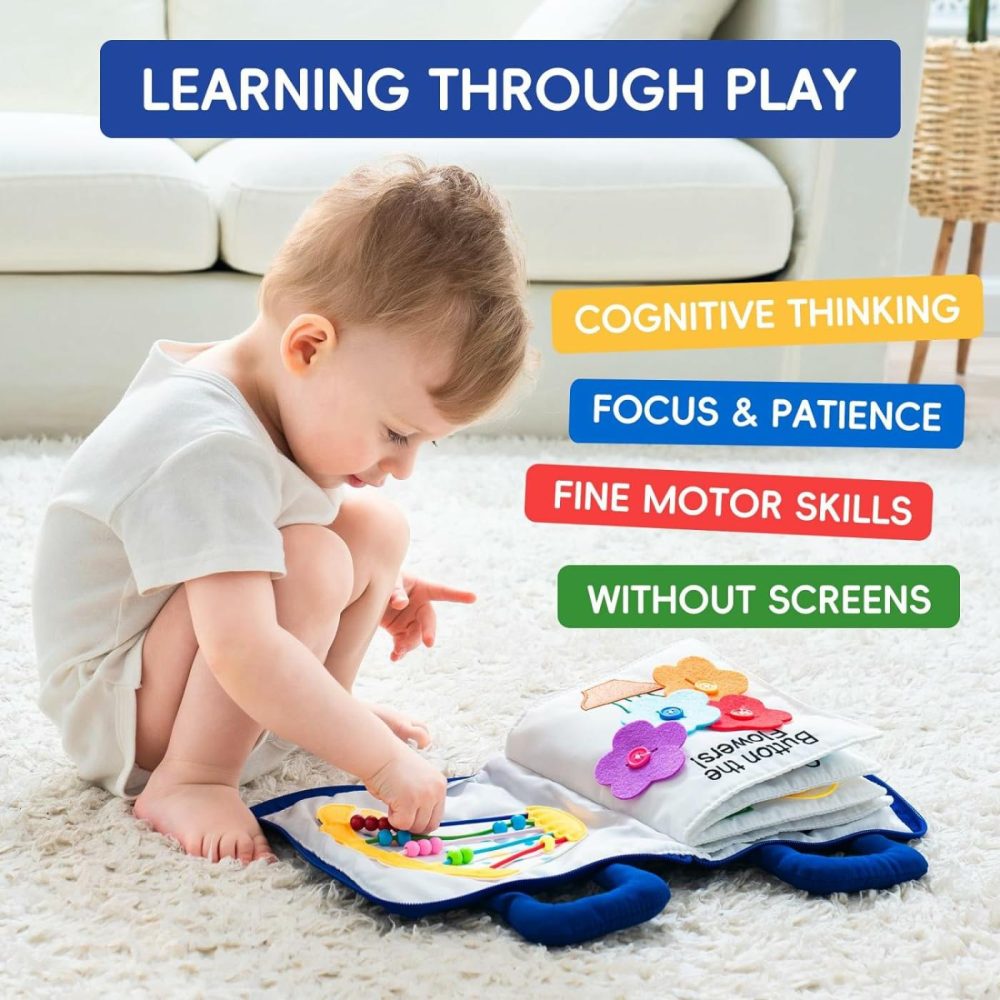 Baby Soft Busy Books -My Quiet Book  Travel Toy & Montessori Sensory Educational  10 Preschool Learning Activities For 1 2 3 Year Old Toddlers Boy Girl(Blue)  |  Sorting & Stacking Toys All Toys My Quiet Book