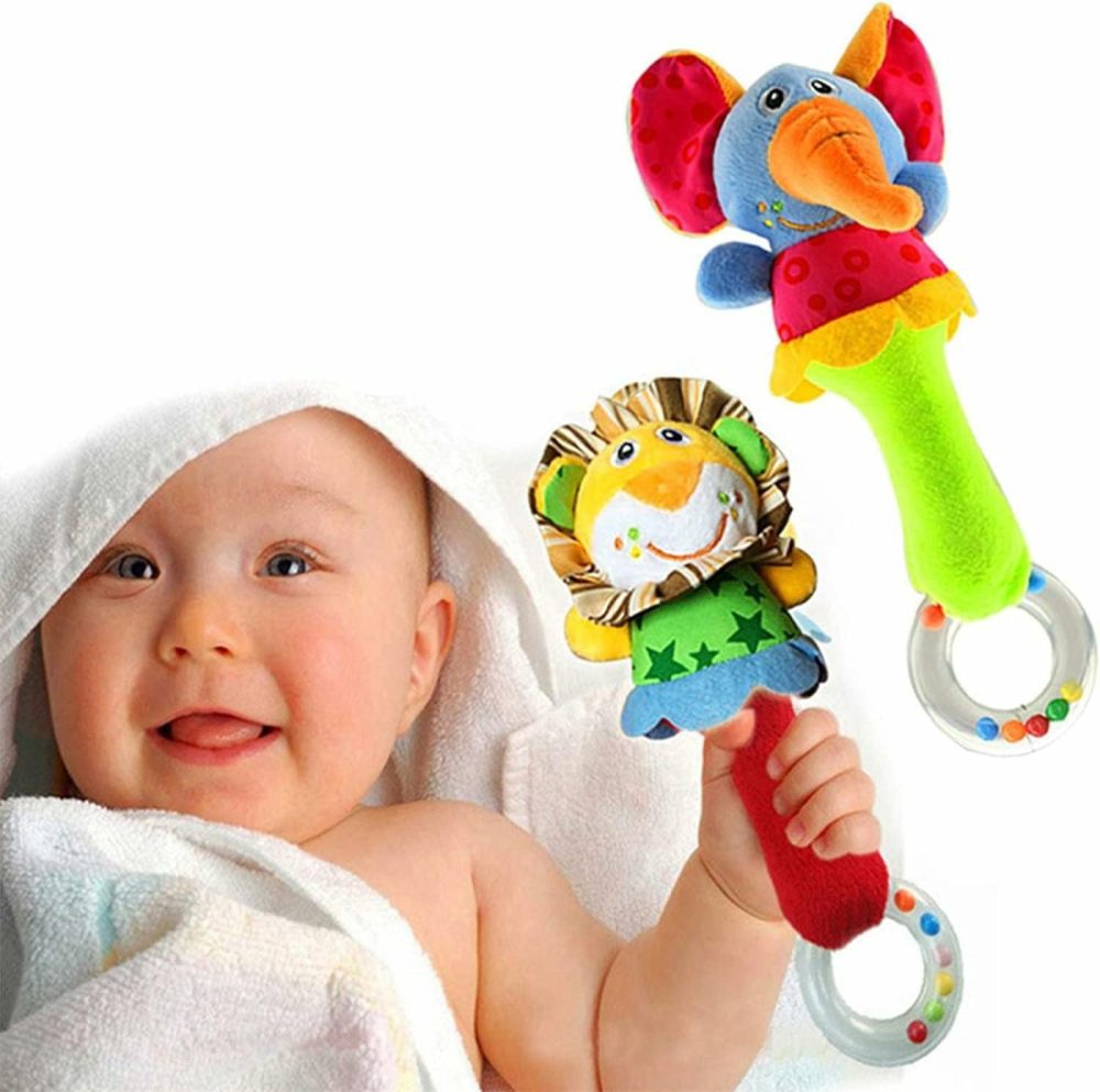 Baby Soft Rattles Shaker  Infant Developmental Hand Grip Baby Toys  Cute Stuffed Animal With Sound For 3 6 9 12 Months And Newborn Gift(2 Pack)  |  Rattles & Plush Rings All Toys Rattles & Plush Rings