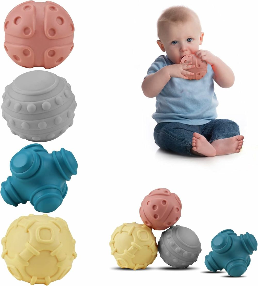 Baby Soft Textured Ball Set,Sensory Ball Toys,Sound&Bath Toys Balls,Suitable For Baby Sensory Exploration Toys Gift Over 6+ Months(4Pcs)  |  Balls All Toys Balls