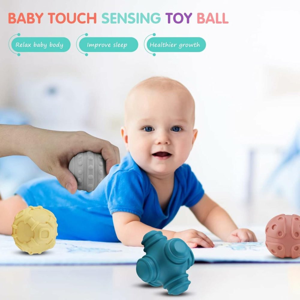 Baby Soft Textured Ball Set,Sensory Ball Toys,Sound&Bath Toys Balls,Suitable For Baby Sensory Exploration Toys Gift Over 6+ Months(4Pcs)  |  Balls All Toys Balls