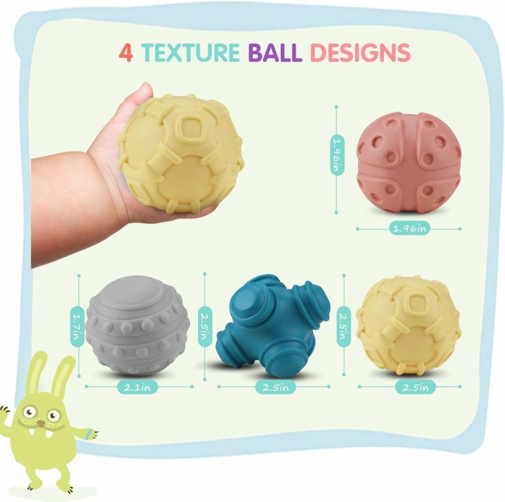 Baby Soft Textured Ball Set,Sensory Ball Toys,Sound&Bath Toys Balls,Suitable For Baby Sensory Exploration Toys Gift Over 6+ Months(4Pcs)  |  Balls All Toys Balls