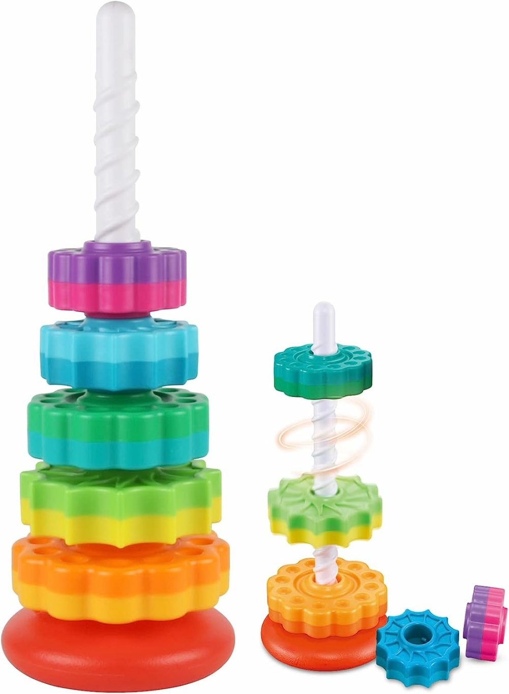 Baby Spinning Stacking Toys For Toddlers 1-3  Rainbow Ring Stacker Montessori Toys For Babies 6-12 Months  1 2 3 One Year Old Girl Boy Christmas Birthday Gifts  Autism Sensory Learning Toy  |  Sorting & Stacking Toys All Toys Sorting & Stacking Toys