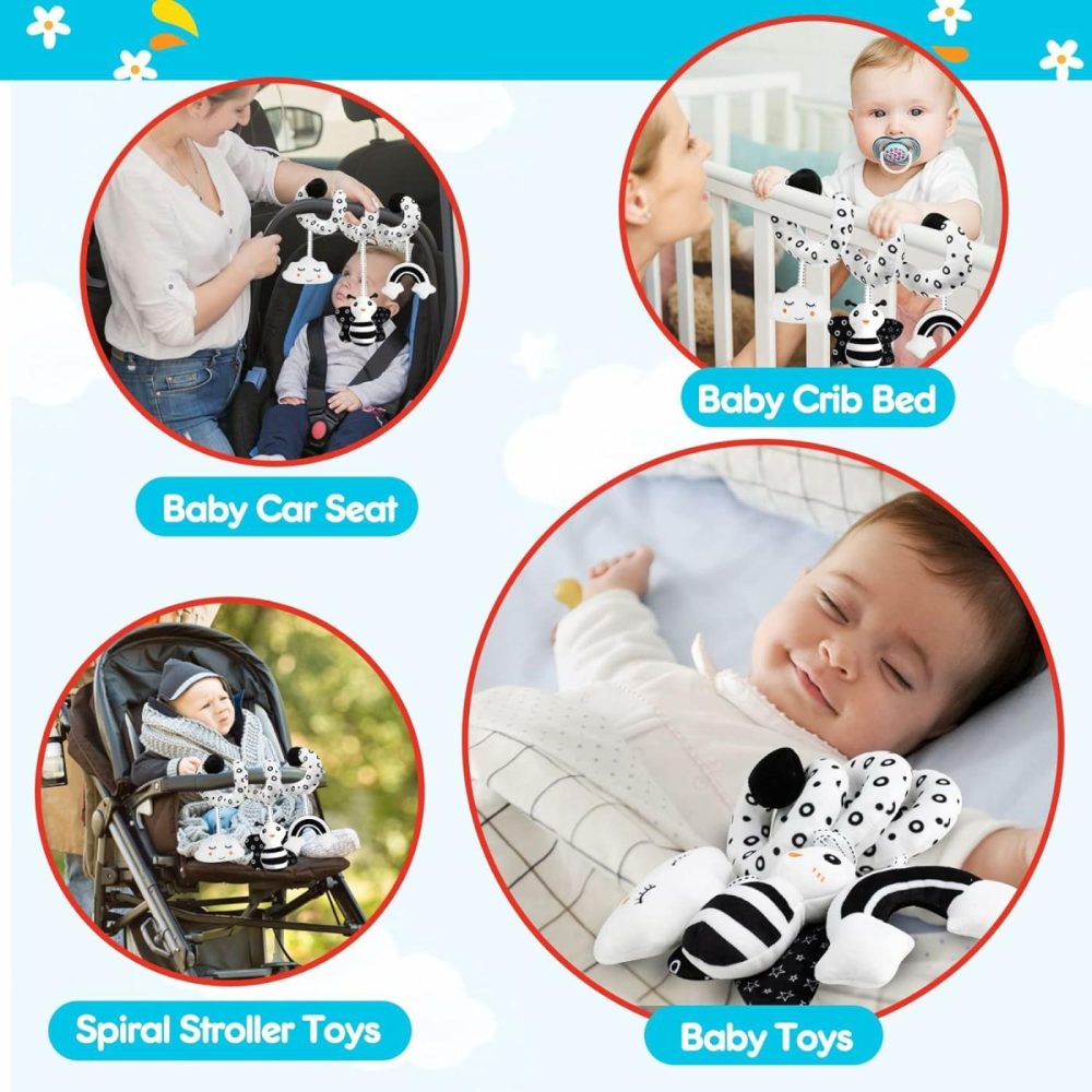 Baby Spiral Hanging Stroller And Car Seat Toys Black And White High Contrast Sensory Toy Newborn Plush Activity Toys Thank You Gifts For 0 3 6 9 12 Months Girls Boys-Bee  |  Car Seat & Stroller Toys All Toys Car Seat & Stroller Toys