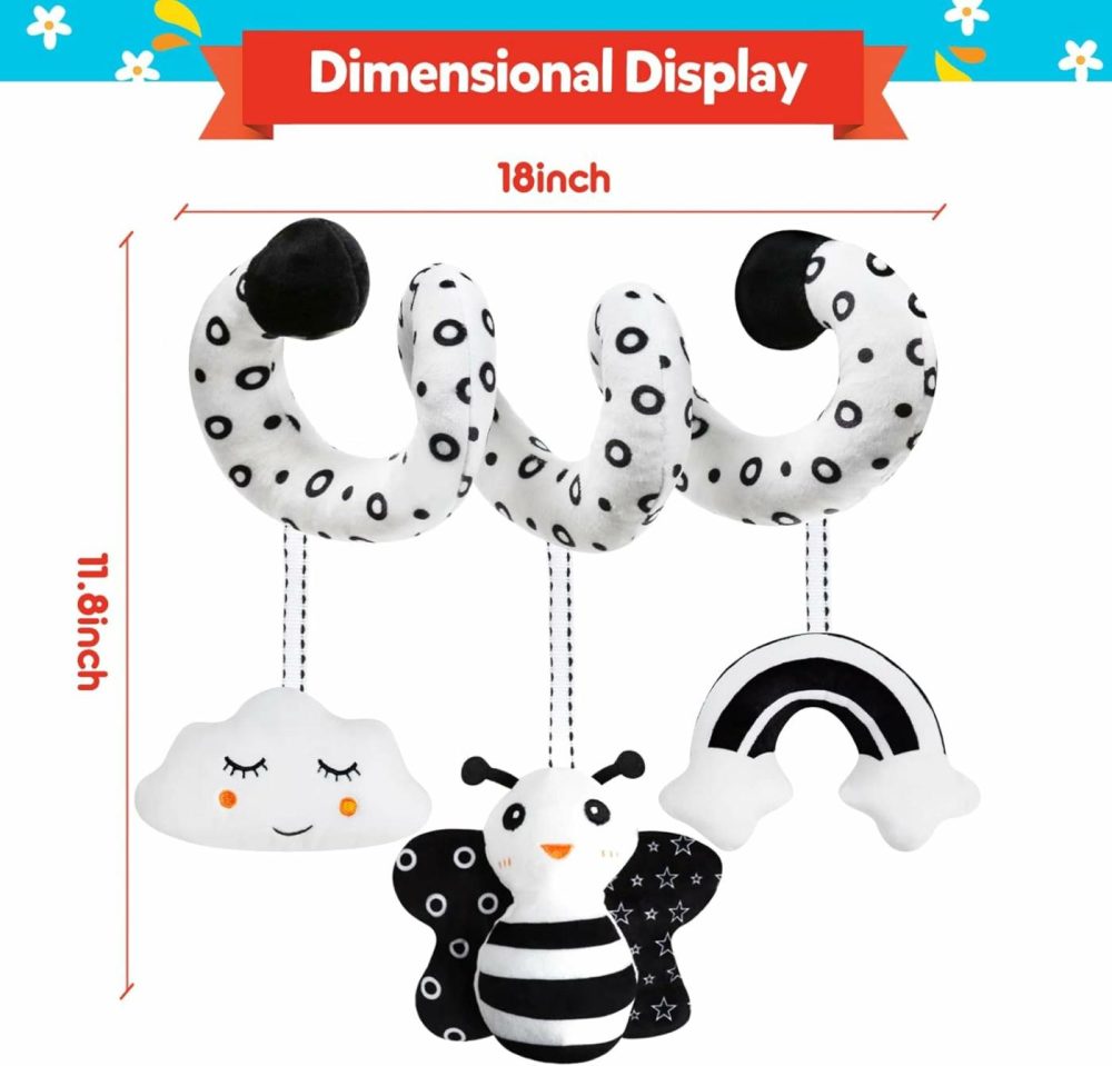 Baby Spiral Hanging Stroller And Car Seat Toys Black And White High Contrast Sensory Toy Newborn Plush Activity Toys Thank You Gifts For 0 3 6 9 12 Months Girls Boys-Bee  |  Car Seat & Stroller Toys All Toys Car Seat & Stroller Toys