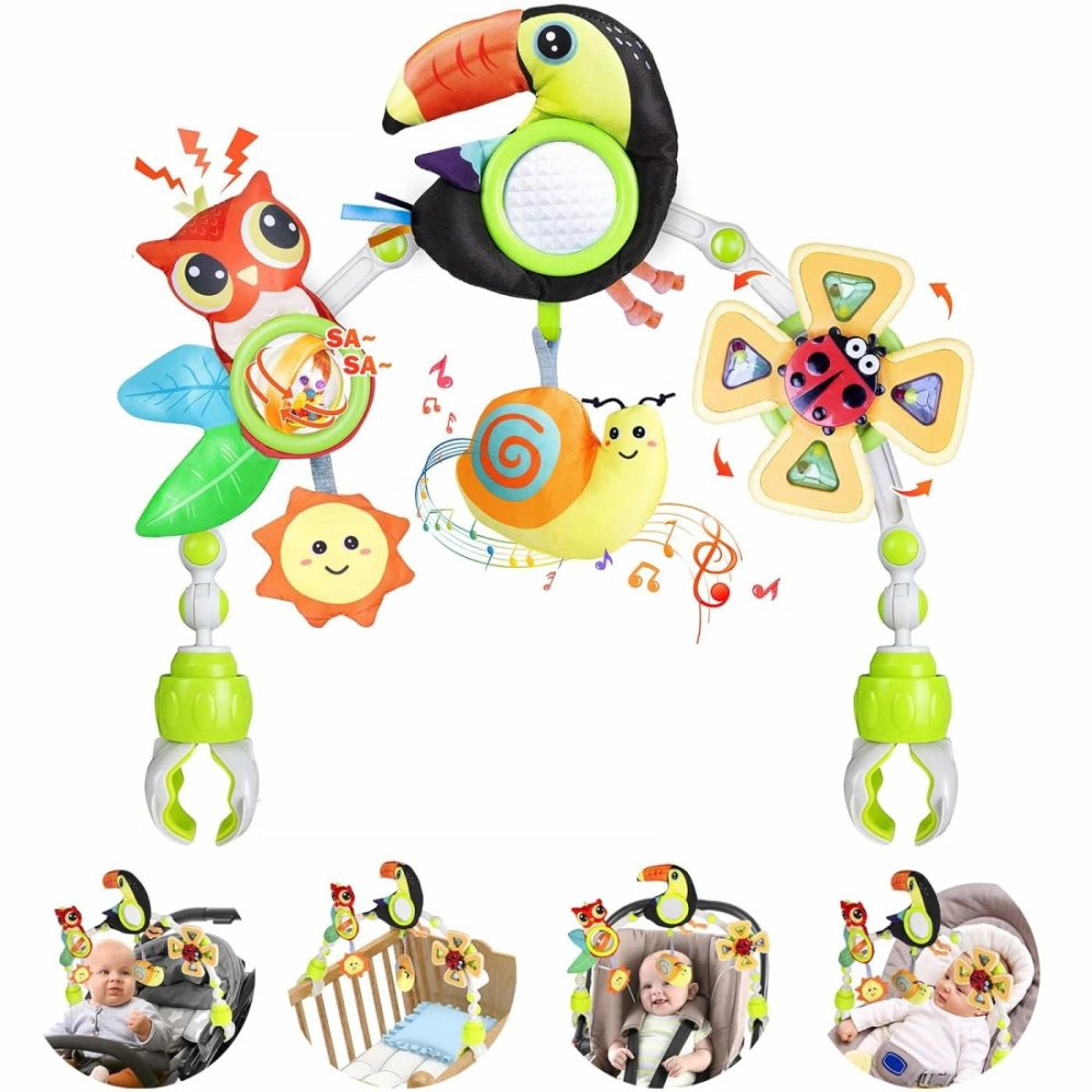 Baby Stroller Arch Toy With Teether  Rattle  Crinkle Sound  Mirror & Music Box  Newborns Sensory Activity Carrier Take-Along Toy  Adjustable For Bouncers  |  Car Seat & Stroller Toys All Toys Car Seat & Stroller Toys