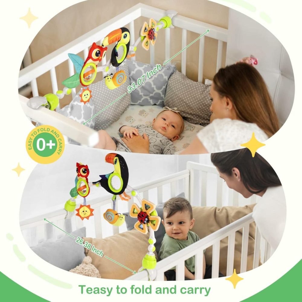 Baby Stroller Arch Toy With Teether  Rattle  Crinkle Sound  Mirror & Music Box  Newborns Sensory Activity Carrier Take-Along Toy  Adjustable For Bouncers  |  Car Seat & Stroller Toys All Toys Car Seat & Stroller Toys