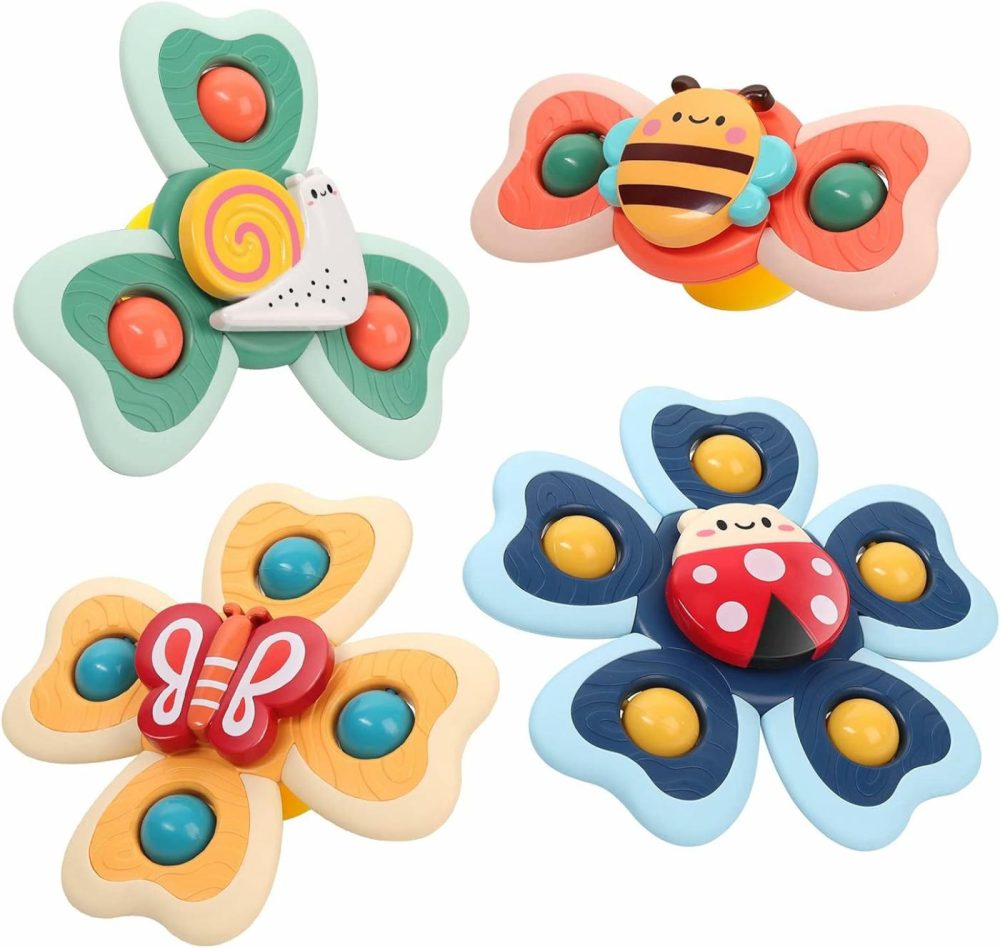 Baby Suction Cup Spinning Top Toys  Suction Spinner Toys For Babies  Window Suction Toys For Baby High Chair Tray Bath Table Airplane Travel  Sensory Toys & Best Gift For Toddlers 1-3(4 Pcs)  |  Spinning Tops All Toys Spinning Tops