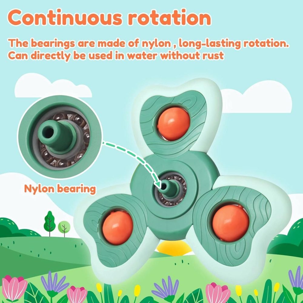 Baby Suction Cup Spinning Top Toys  Suction Spinner Toys For Babies  Window Suction Toys For Baby High Chair Tray Bath Table Airplane Travel  Sensory Toys & Best Gift For Toddlers 1-3(4 Pcs)  |  Spinning Tops All Toys Spinning Tops