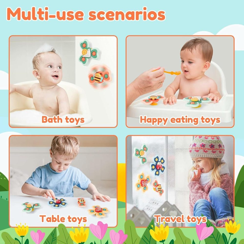 Baby Suction Cup Spinning Top Toys  Suction Spinner Toys For Babies  Window Suction Toys For Baby High Chair Tray Bath Table Airplane Travel  Sensory Toys & Best Gift For Toddlers 1-3(4 Pcs)  |  Spinning Tops All Toys Spinning Tops