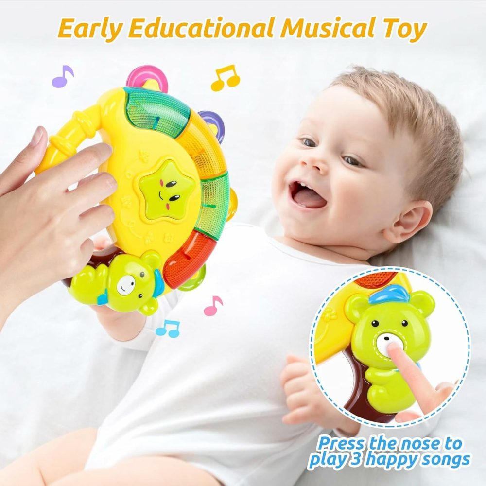 Baby Tambourine Toy With Music & Light,Toddlers Rattle,Musical Instruments,Light Up Toy,Take Along,Bpa Free,Ages 6-12 Months  |  Rattles & Plush Rings All Toys Rattles & Plush Rings