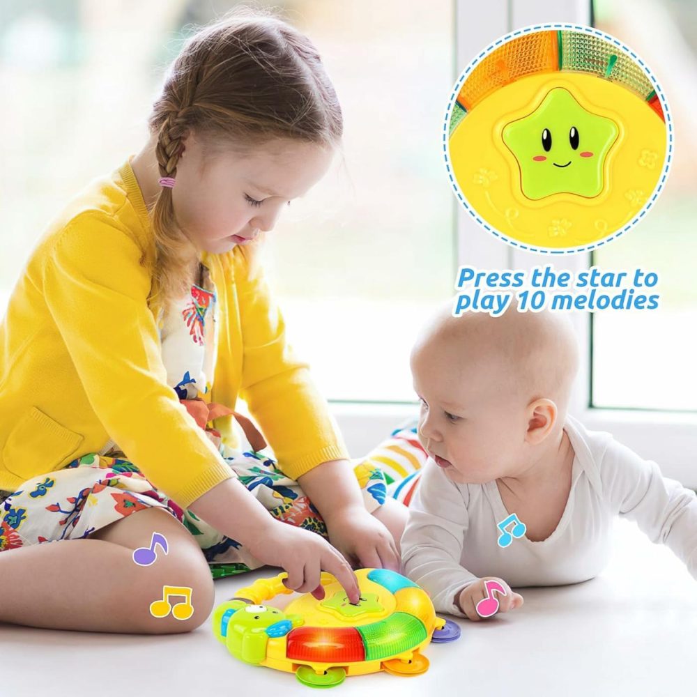 Baby Tambourine Toy With Music & Light,Toddlers Rattle,Musical Instruments,Light Up Toy,Take Along,Bpa Free,Ages 6-12 Months  |  Rattles & Plush Rings All Toys Rattles & Plush Rings